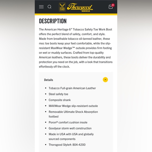 Thorogood American Heritage 6" Safety Toe Work Boot Max Wear Wedge Brown Leather - Picture 16 of 16